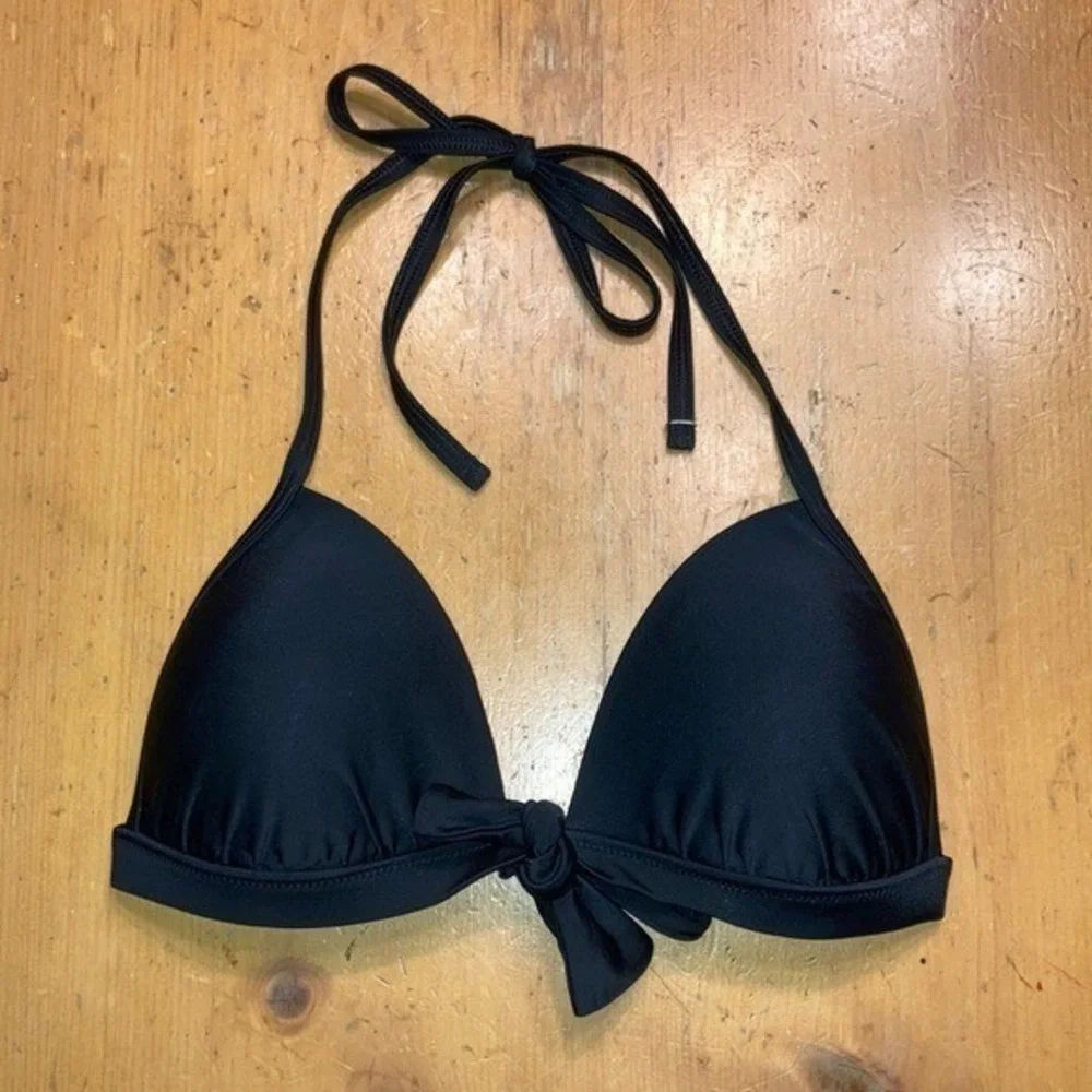 Aerie Black Halter Triangle Bikini Top Padded Knot Front‎ Size Medium